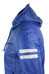 Jaqueta Bomber Masculina Realy em Couro com Capuz - Azul