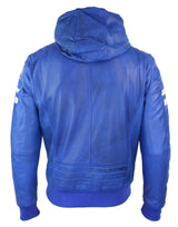 Jaqueta Bomber Masculina Realy em Couro com Capuz - Azul