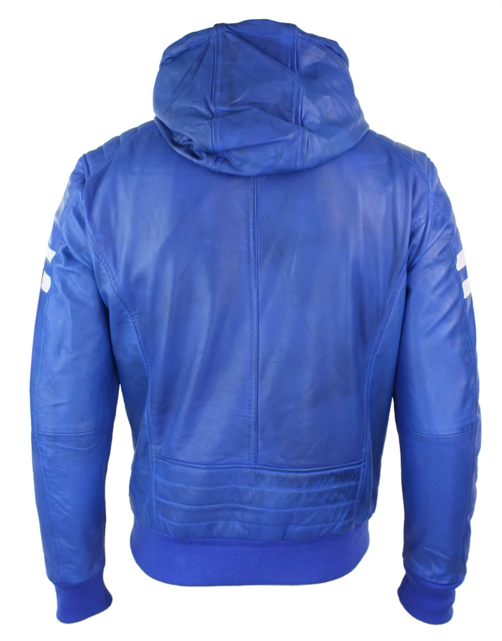 Jaqueta Bomber Masculina Realy em Couro com Capuz - Azul