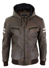 Jaqueta Bomber Masculina em Couro Legítimo com Capuz - Marrom