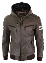 Jaqueta Bomber Masculina em Couro Legítimo com Capuz - Marrom