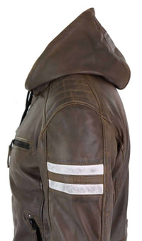 Jaqueta Bomber Masculina em Couro Legítimo com Capuz - Marrom