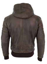 Jaqueta Bomber Masculina em Couro Legítimo com Capuz - Marrom