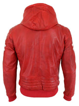 Jaqueta Bomber Masculina de Couro Legítimo com Capuz - Vermelha