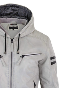 Jaqueta bomber masculina de couro legítimo com capuz - Branca