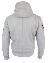 Jaqueta bomber masculina de couro legítimo com capuz - Branca