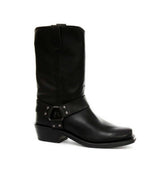 Botas unissex de couro legítimo, cano alto, estilo motociclista, rock punk, grinders, com fivela, para montaria cowboy.