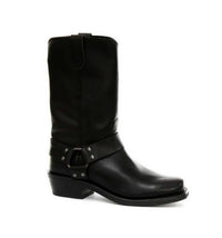 Botas unissex de couro legítimo, cano alto, estilo motociclista, rock punk, grinders, com fivela, para montaria cowboy.