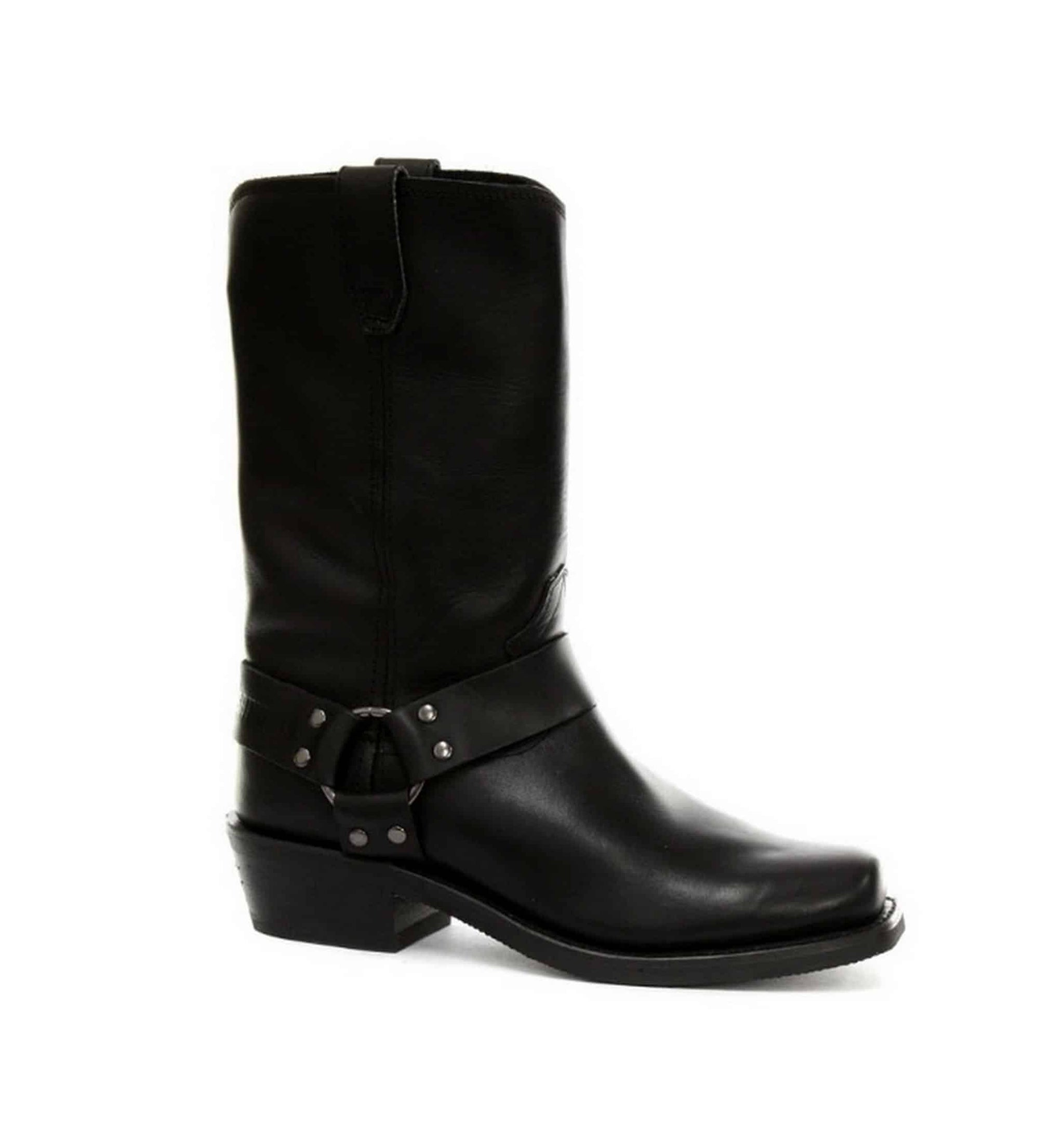 Botas unissex de couro legítimo, cano alto, estilo motociclista, rock punk, grinders, com fivela, para montaria cowboy.