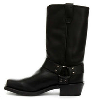 Botas unissex de couro legítimo, cano alto, estilo motociclista, rock punk, grinders, com fivela, para montaria cowboy.