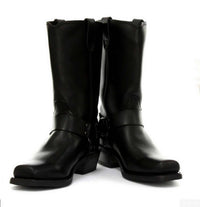 Botas unissex de couro legítimo, cano alto, estilo motociclista, rock punk, grinders, com fivela, para montaria cowboy.
