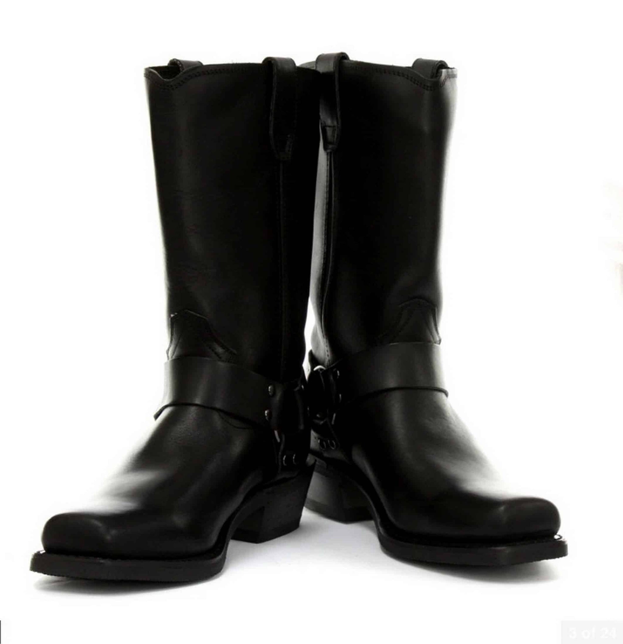 Botas unissex de couro legítimo, cano alto, estilo motociclista, rock punk, grinders, com fivela, para montaria cowboy.