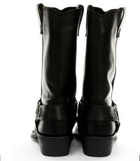 Botas unissex de couro legítimo, cano alto, estilo motociclista, rock punk, grinders, com fivela, para montaria cowboy.