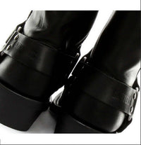Botas unissex de couro legítimo, cano alto, estilo motociclista, rock punk, grinders, com fivela, para montaria cowboy.