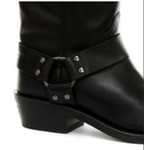Botas unissex de couro legítimo, cano alto, estilo motociclista, rock punk, grinders, com fivela, para montaria cowboy.