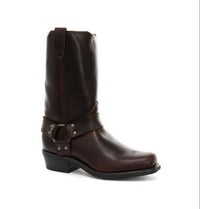 Botas unissex de couro legítimo, cano alto, estilo motociclista, rock punk, grinders, com fivela, para montaria cowboy.
