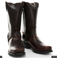 Botas unissex de couro legítimo, cano alto, estilo motociclista, rock punk, grinders, com fivela, para montaria cowboy.