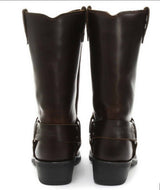 Botas unissex de couro legítimo, cano alto, estilo motociclista, rock punk, grinders, com fivela, para montaria cowboy.