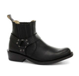 Botas de cano curto unissex em couro legítimo para motociclista, estilo rock punk, com fivela, para montaria cowboy.