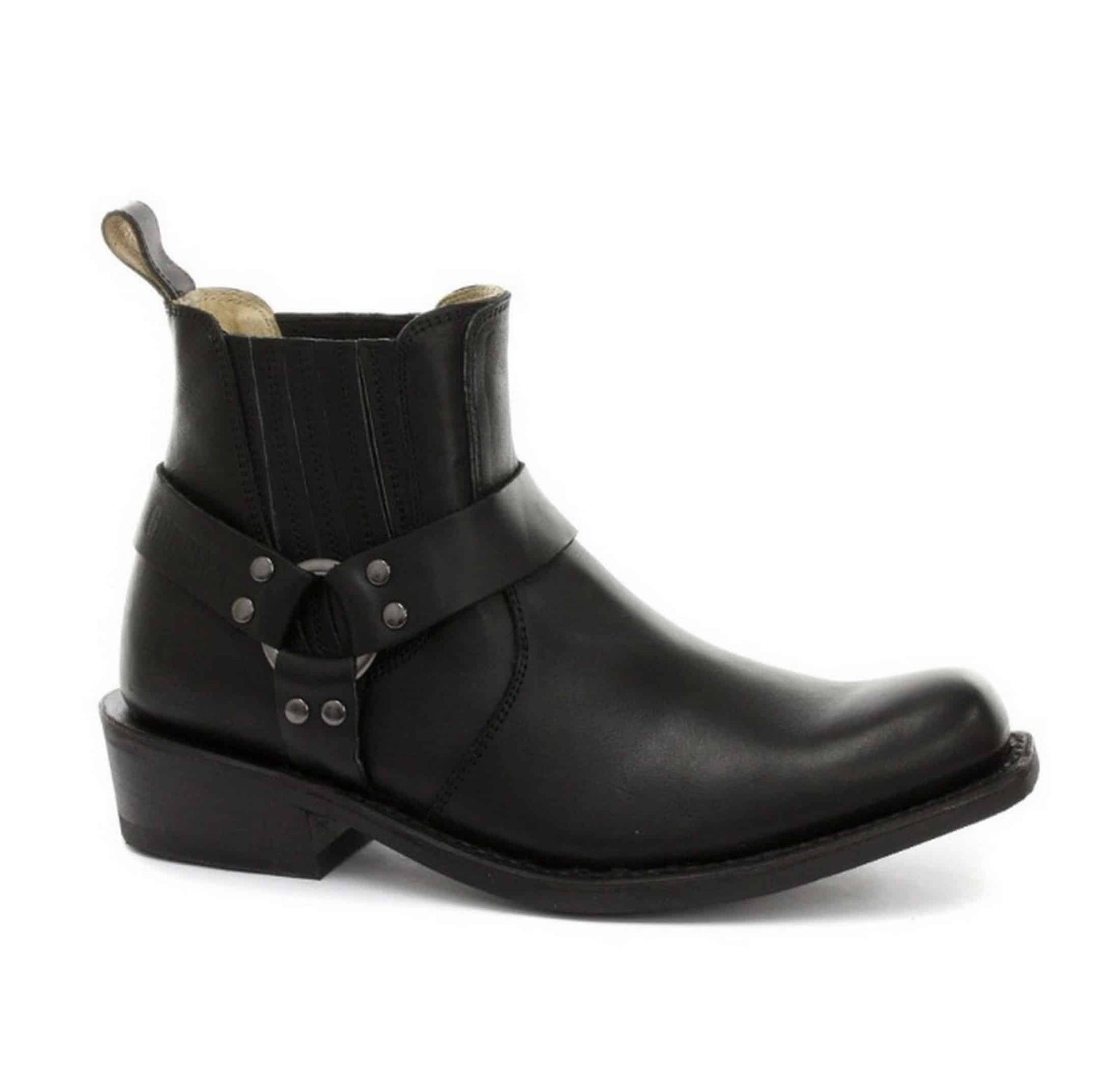 Botas de cano curto unissex em couro legítimo para motociclista, estilo rock punk, com fivela, para montaria cowboy.