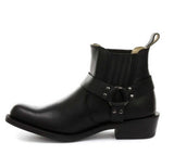 Botas de cano curto unissex em couro legítimo para motociclista, estilo rock punk, com fivela, para montaria cowboy.