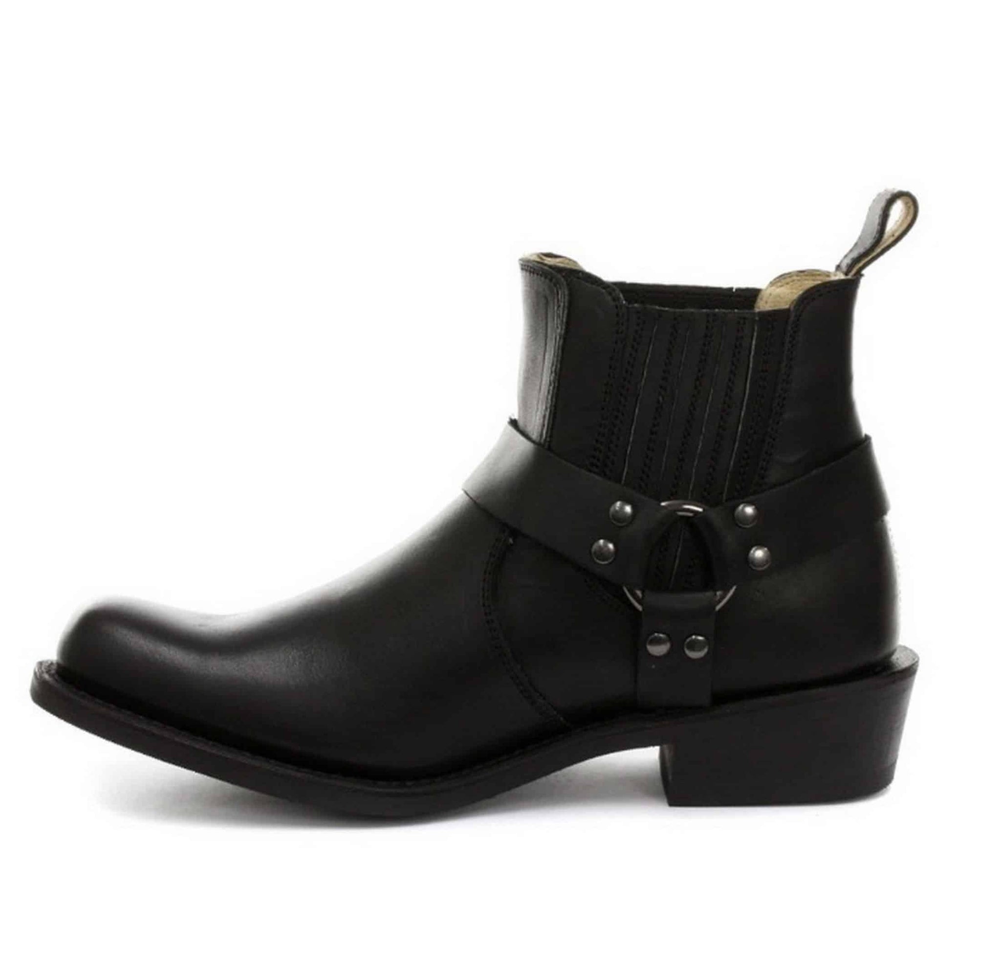 Botas de cano curto unissex em couro legítimo para motociclista, estilo rock punk, com fivela, para montaria cowboy.