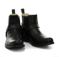Botas de cano curto unissex em couro legítimo para motociclista, estilo rock punk, com fivela, para montaria cowboy.