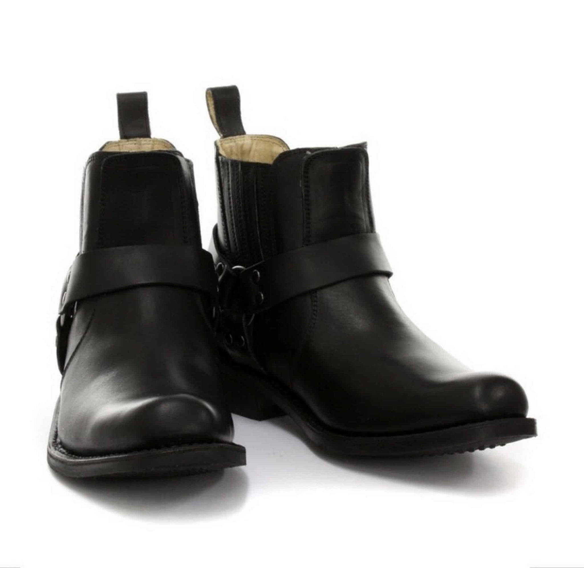 Botas de cano curto unissex em couro legítimo para motociclista, estilo rock punk, com fivela, para montaria cowboy.