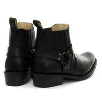 Botas de cano curto unissex em couro legítimo para motociclista, estilo rock punk, com fivela, para montaria cowboy.