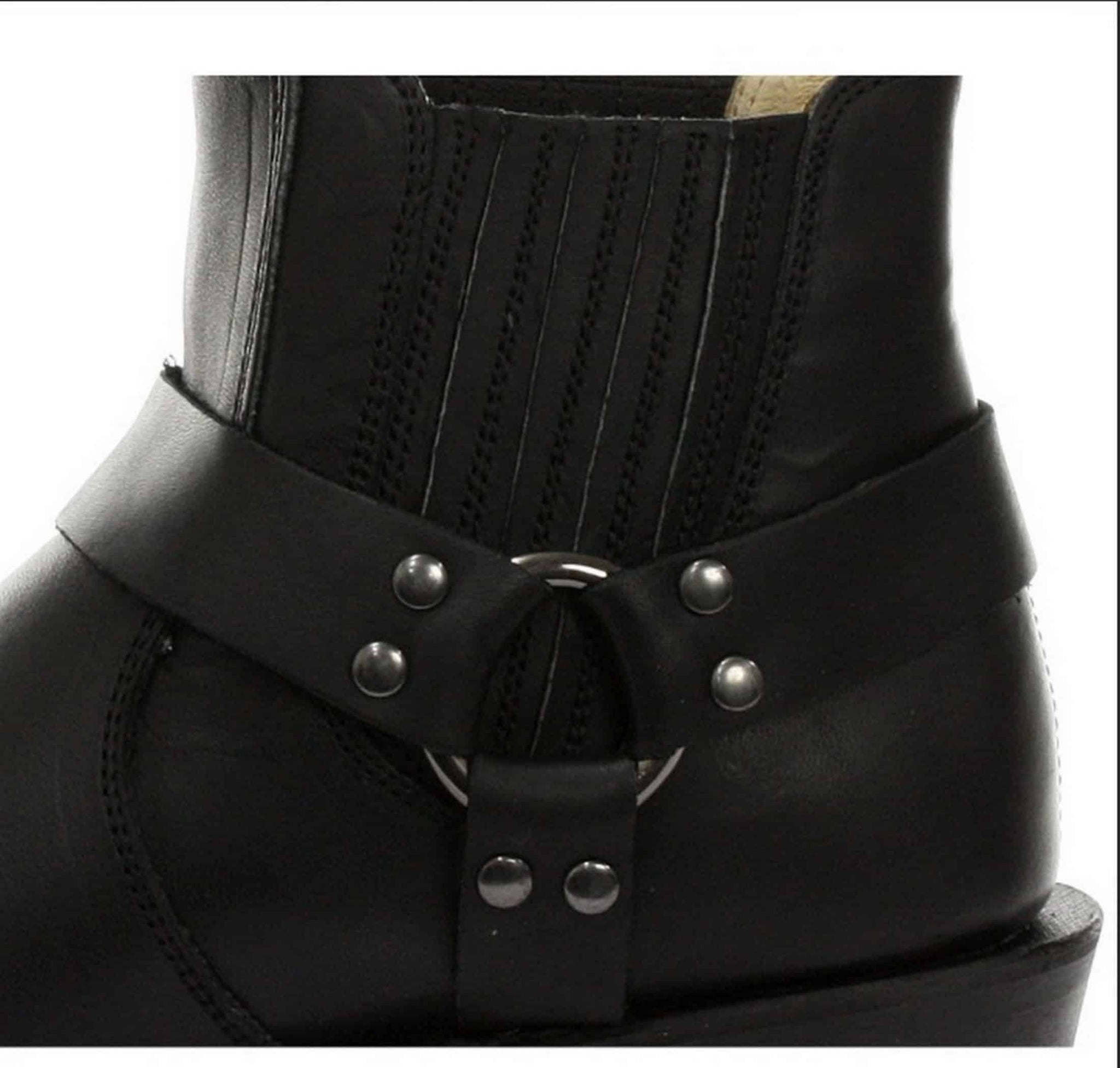 Botas de cano curto unissex em couro legítimo para motociclista, estilo rock punk, com fivela, para montaria cowboy.