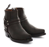 Botas de cano curto unissex em couro legítimo para motociclista, estilo rock punk, com fivela, para montaria cowboy.