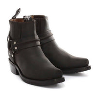 Botas de cano curto unissex em couro legítimo para motociclista, estilo rock punk, com fivela, para montaria cowboy.