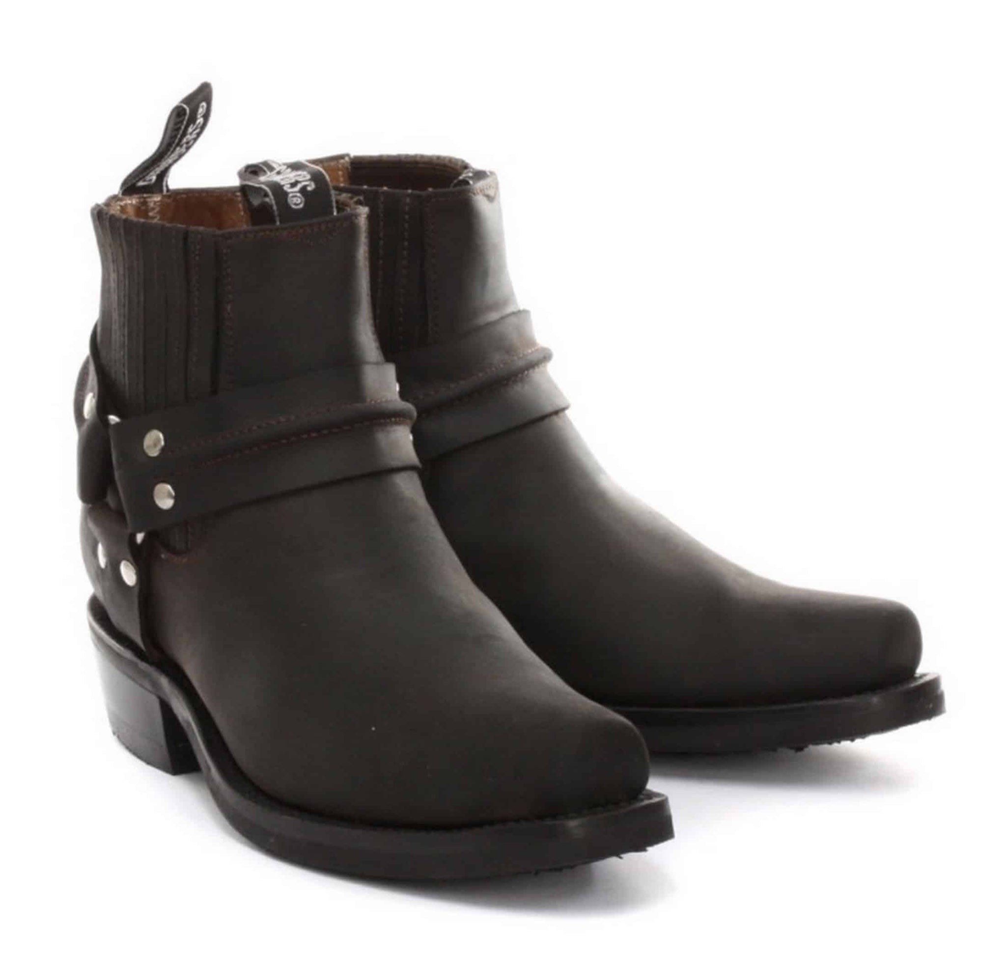 Botas de cano curto unissex em couro legítimo para motociclista, estilo rock punk, com fivela, para montaria cowboy.