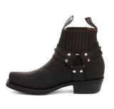 Botas de cano curto unissex em couro legítimo para motociclista, estilo rock punk, com fivela, para montaria cowboy.