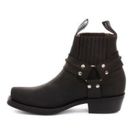 Botas de cano curto unissex em couro legítimo para motociclista, estilo rock punk, com fivela, para montaria cowboy.