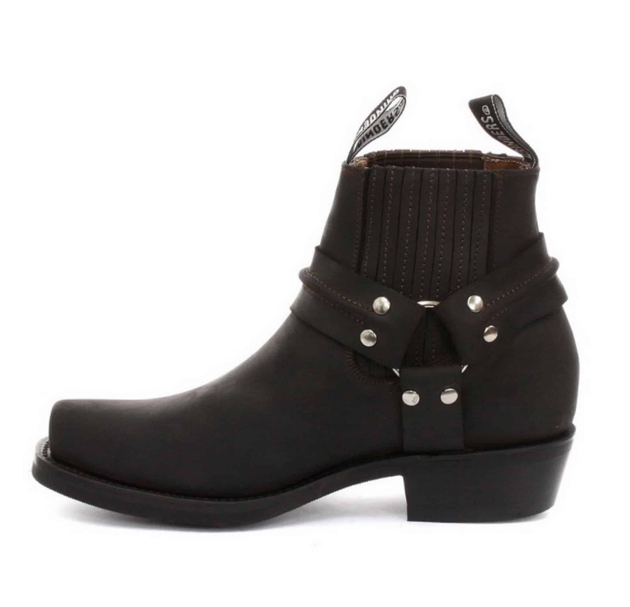 Botas de cano curto unissex em couro legítimo para motociclista, estilo rock punk, com fivela, para montaria cowboy.