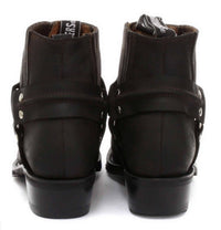 Botas de cano curto unissex em couro legítimo para motociclista, estilo rock punk, com fivela, para montaria cowboy.