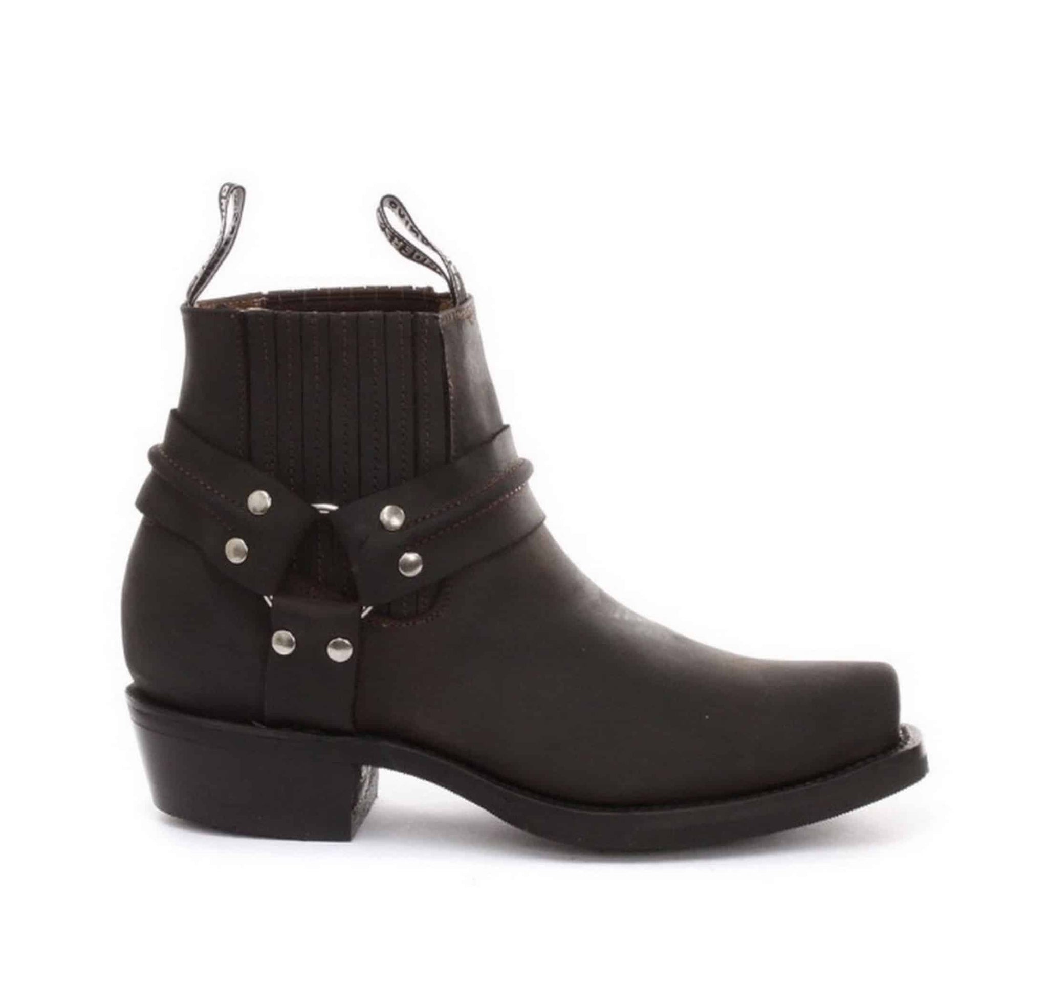 Botas de cano curto unissex em couro legítimo para motociclista, estilo rock punk, com fivela, para montaria cowboy.