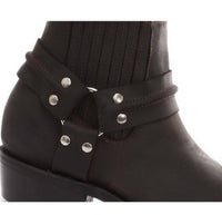 Botas de cano curto unissex em couro legítimo para motociclista, estilo rock punk, com fivela, para montaria cowboy.