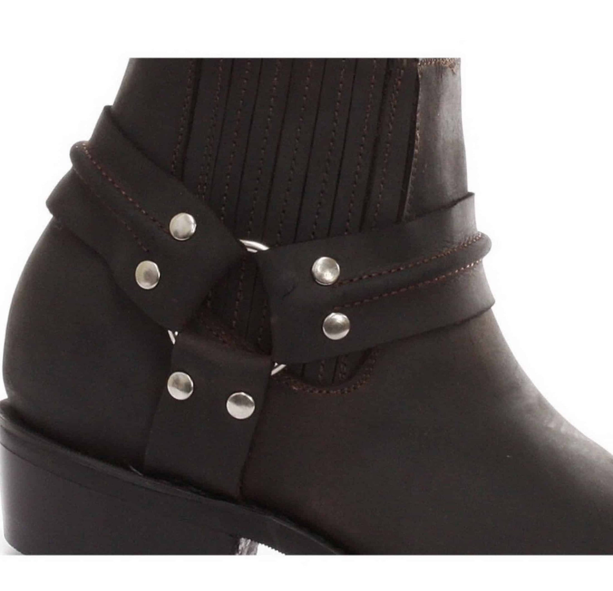 Botas de cano curto unissex em couro legítimo para motociclista, estilo rock punk, com fivela, para montaria cowboy.