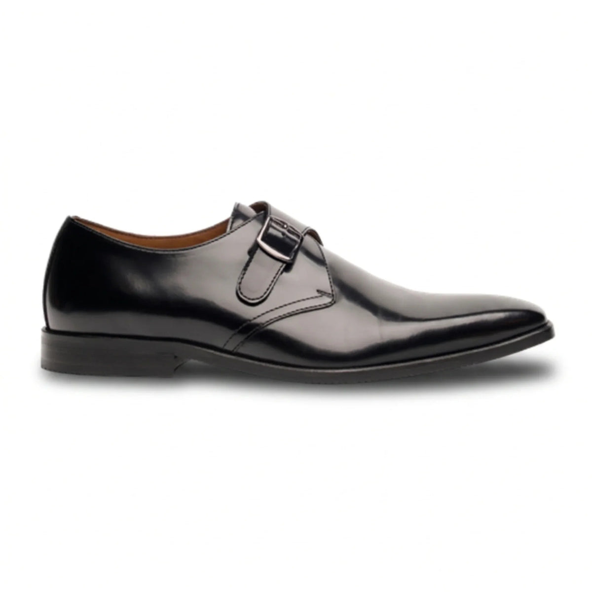 Romero - Sapatos masculinos pretos de fivela única com acabamento polido