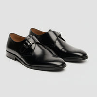 Romero - Sapatos masculinos pretos de fivela única com acabamento polido