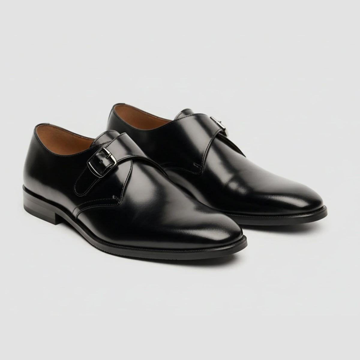 Romero - Sapatos masculinos pretos de fivela única com acabamento polido