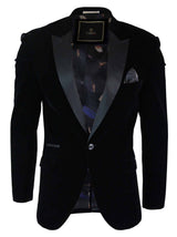 Cavani Rosa - Blazer de jantar masculino em veludo macio preto e azul marinho com 1 botão, corte elegante e casual - Preto