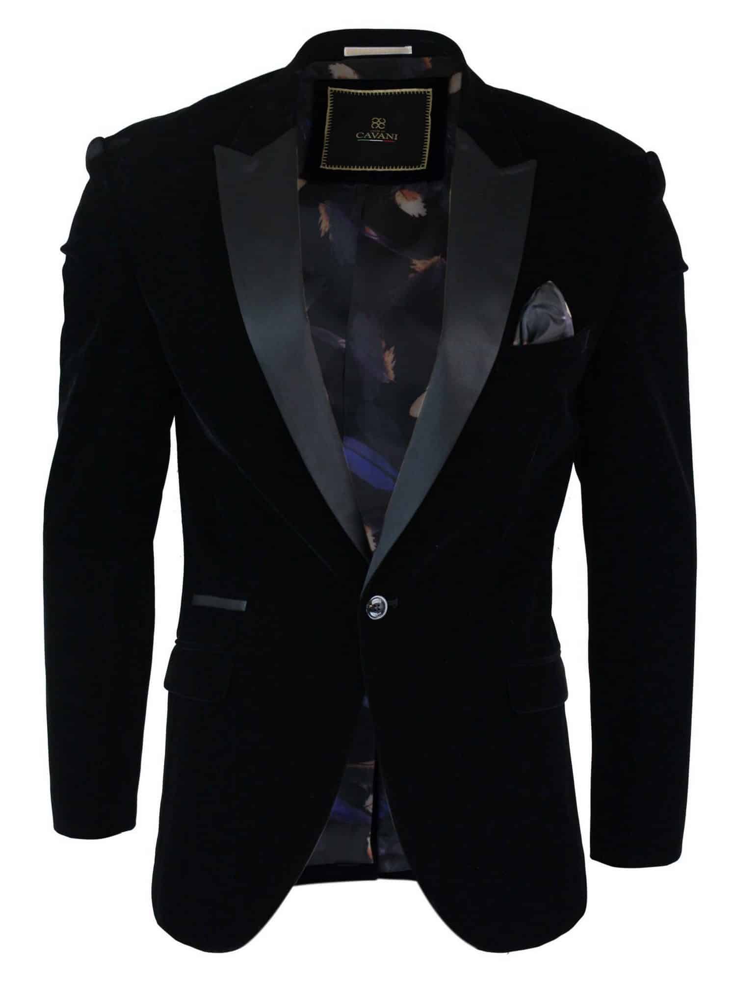 Cavani Rosa - Blazer de jantar masculino em veludo macio preto e azul marinho com 1 botão, corte elegante e casual - Preto