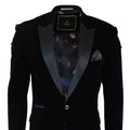 Cavani Rosa - Blazer de jantar masculino em veludo macio preto e azul marinho com 1 botão, corte elegante e casual - Preto