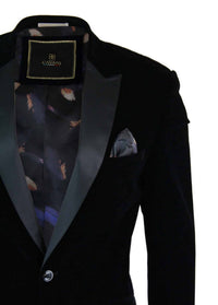 Cavani Rosa - Blazer de jantar masculino em veludo macio preto e azul marinho com 1 botão, corte elegante e casual - Preto