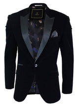 Cavani Rosa - Blazer de jantar masculino em veludo macio preto e azul marinho com 1 botão, corte elegante e casual - Preto