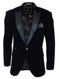 Cavani Rosa - Blazer de jantar masculino em veludo macio preto e azul marinho com 1 botão, corte elegante e casual - Preto