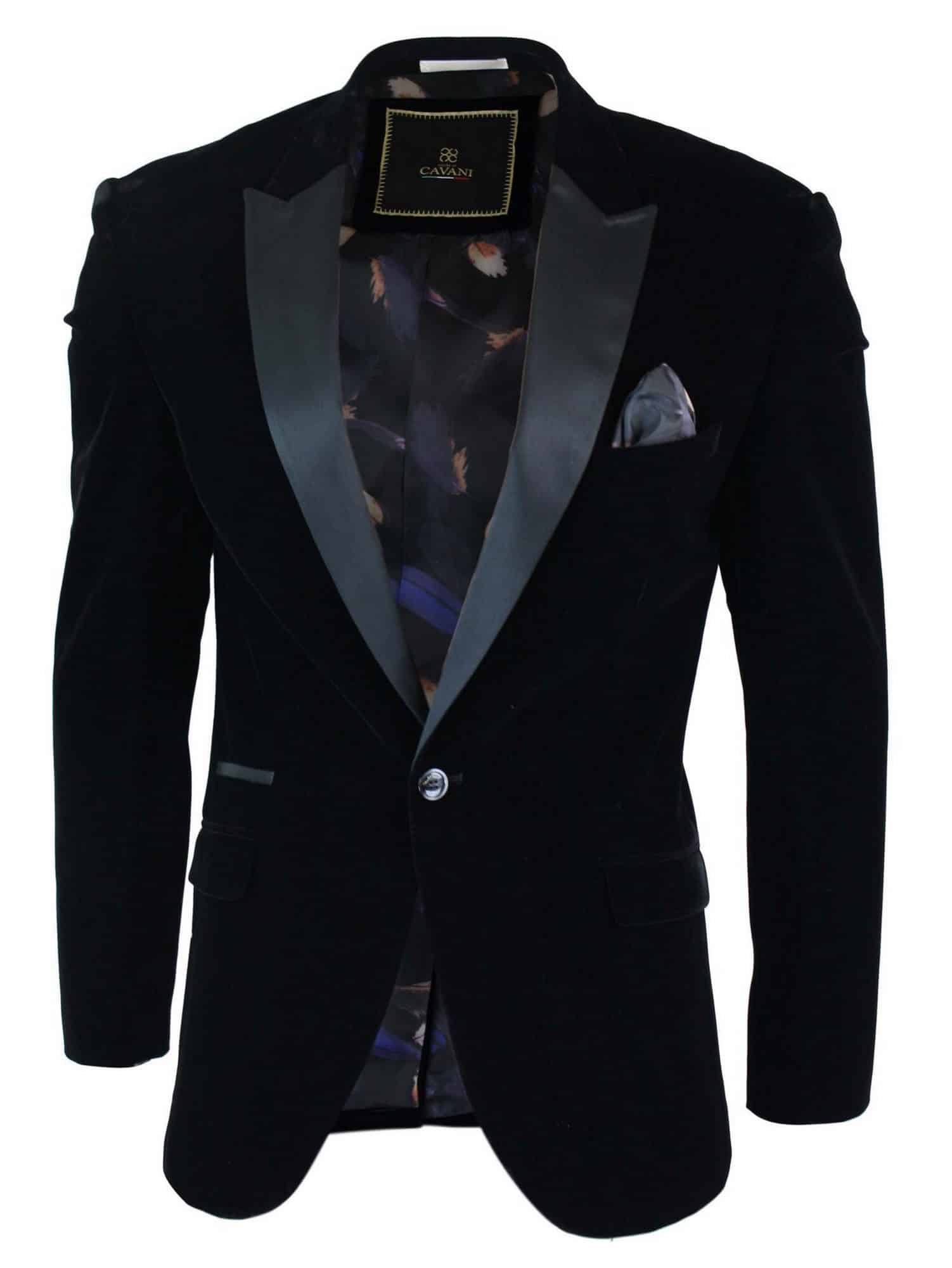 Cavani Rosa - Blazer de jantar masculino em veludo macio preto e azul marinho com 1 botão, corte elegante e casual - Preto